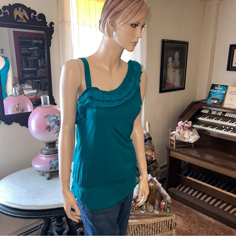 Teal asymmetrical sleeveless blouse by a.n.a